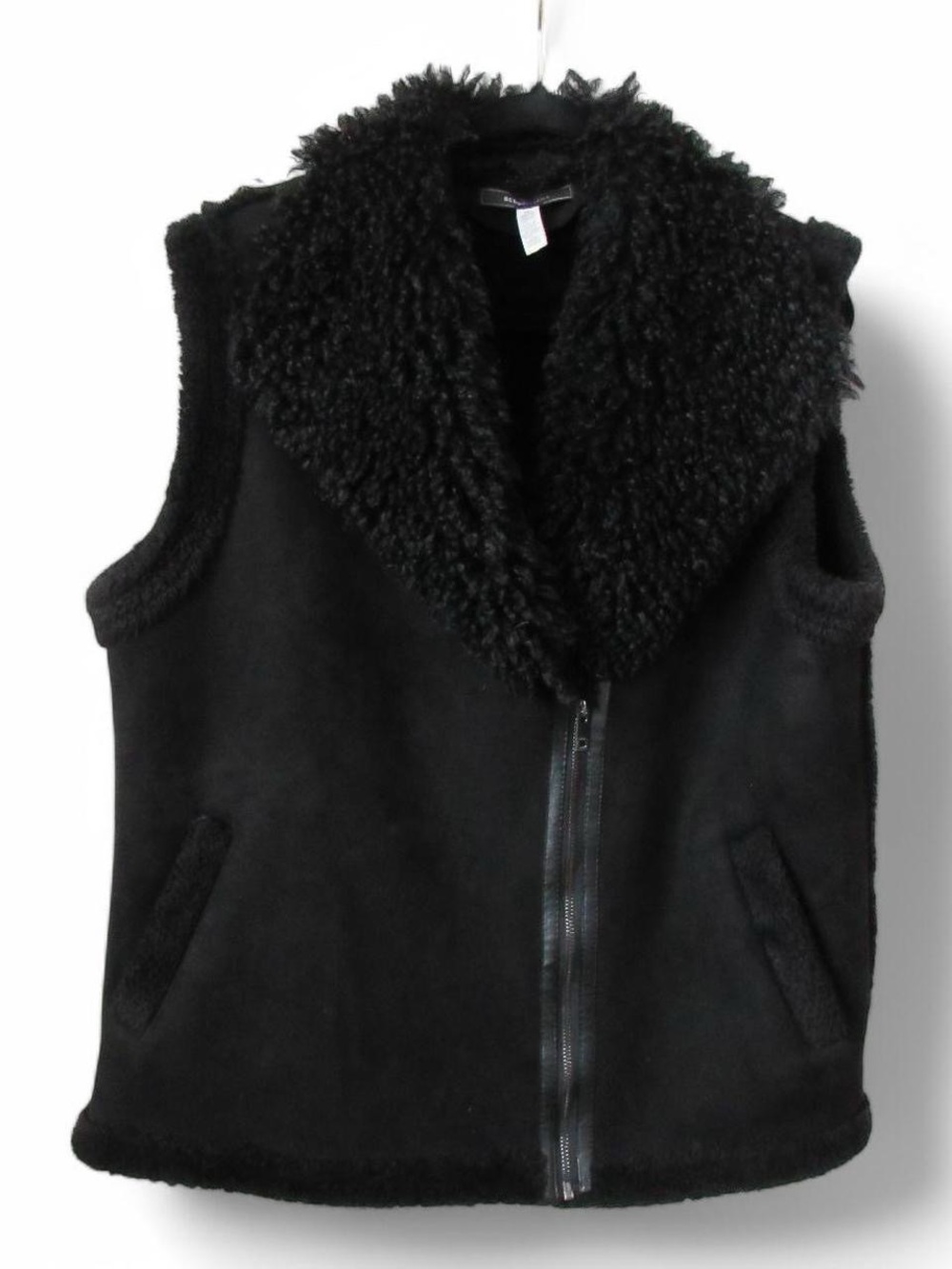 BCBG MAXAZRIA✨ Black Faux Fur Shearling Zip Front Vest Luxurious - XL